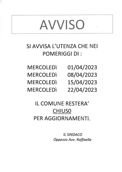 Chiusura degli uffici comunali per la formazione e l'aggiornamento professionale dei dipendenti
